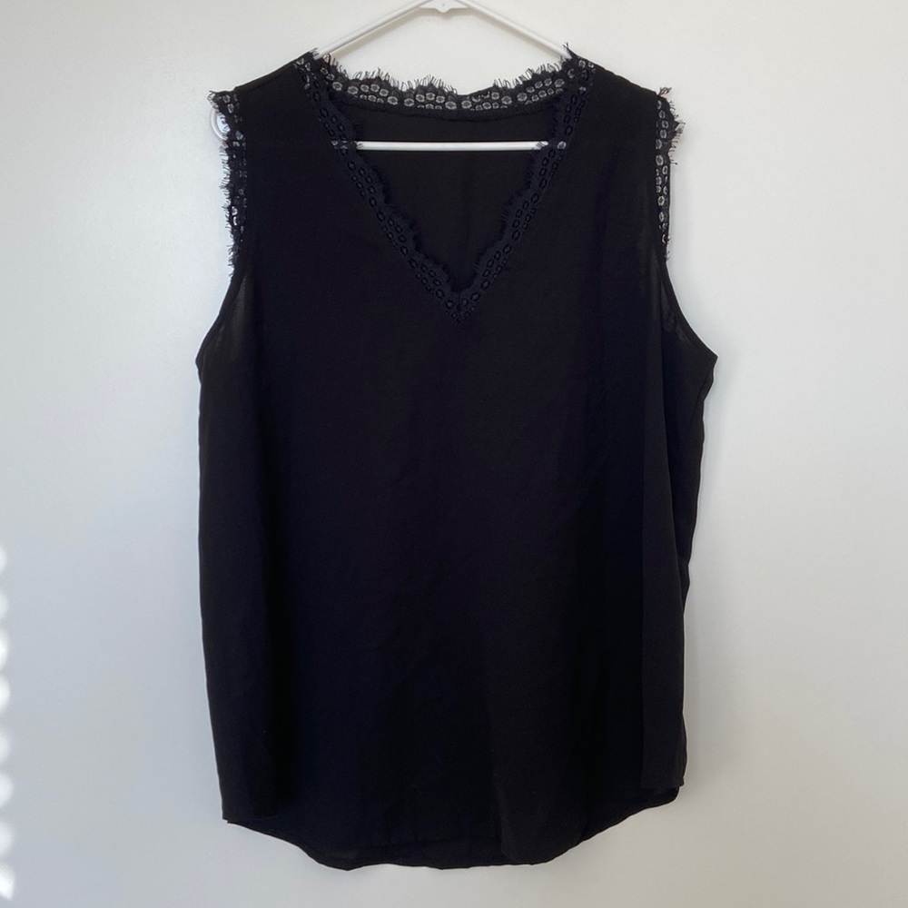 Black Flowy Tank with Lace Detail